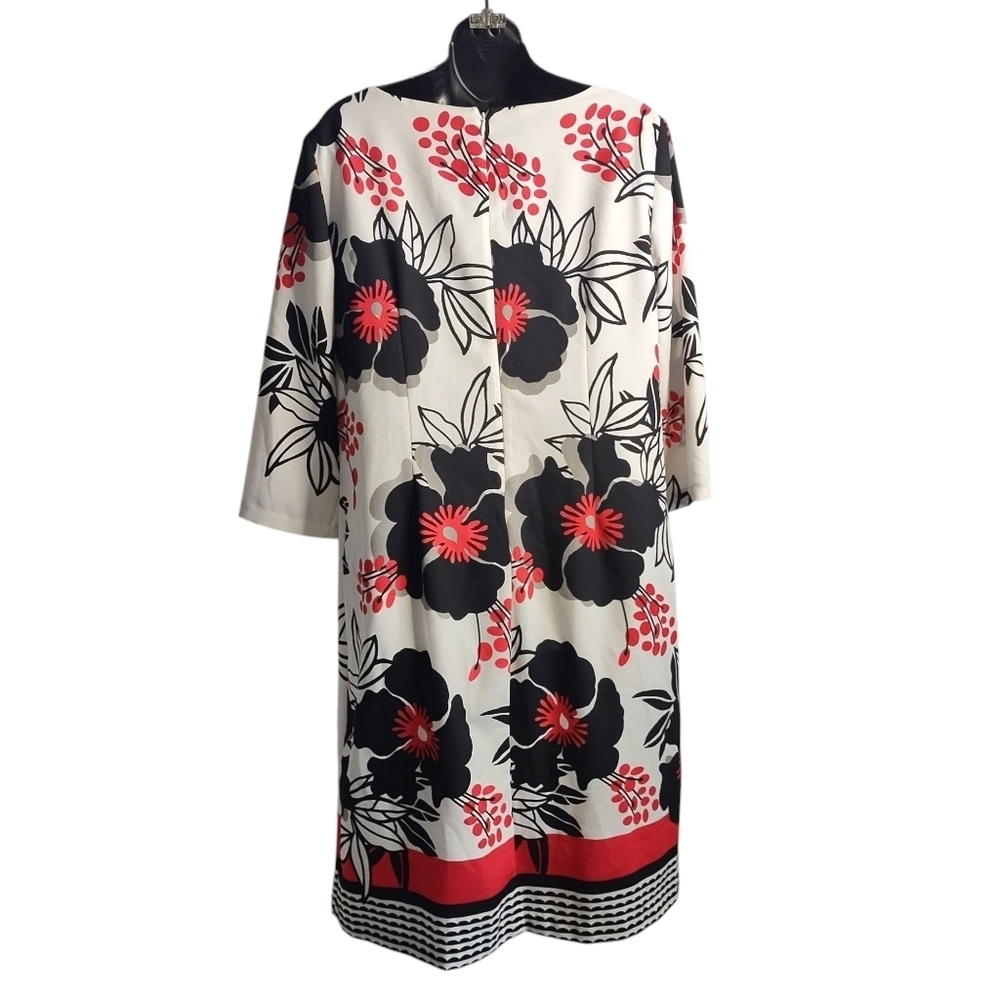 NINE WEST Women's Black & Red Floral Back Zip 3/4 Sleeve Sheath Dress Sz 14 - Picture 2 of 8